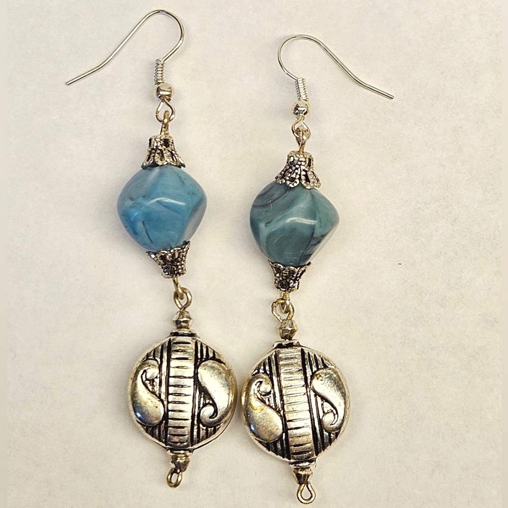 Turquiose and Silver Beaded Earrings